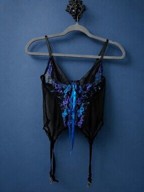 Vintage Shirley of Hollywood Floral Embroidered Corset Top Size 34 Bustier
